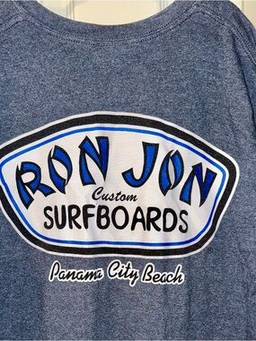Ron Jon Surf Shop Graphic Tee in Heather Blue with White and Blue Logo